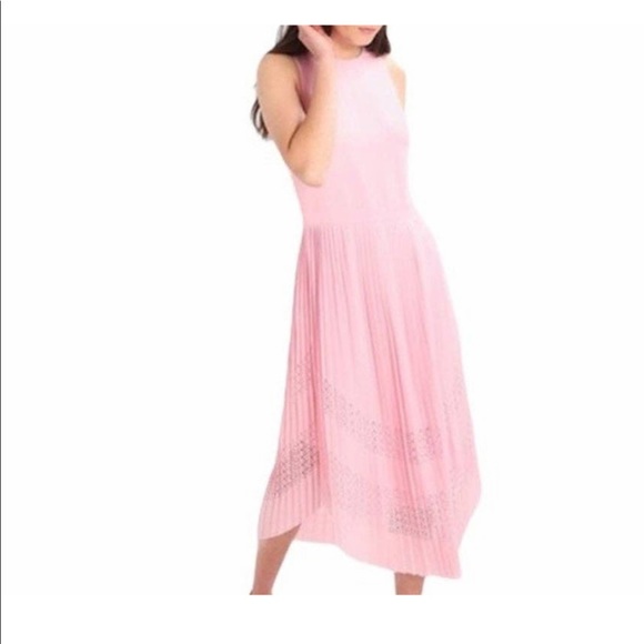 Banana Republic Pink Pleated Midi Dress with Laser Cut Detail - Picture 3 of 10